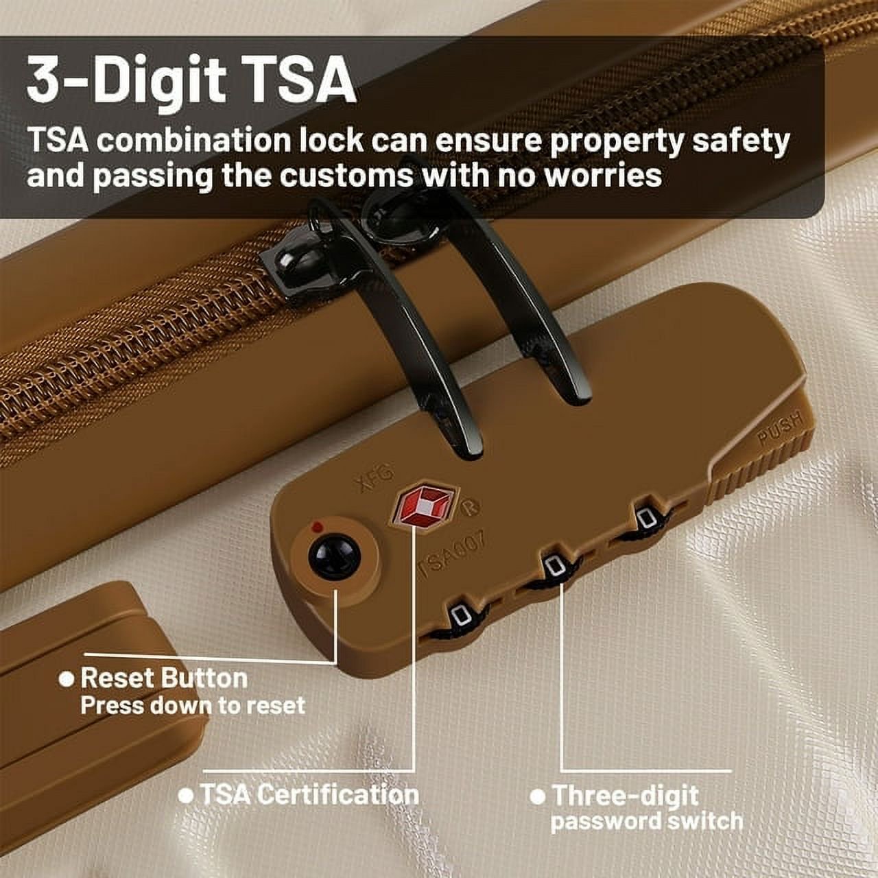 Musment 3 Piece Luggage Sets ,ABS Hardshell Lightweight Suitcase with TSA Lock Double Spinner Wheels, Ivory