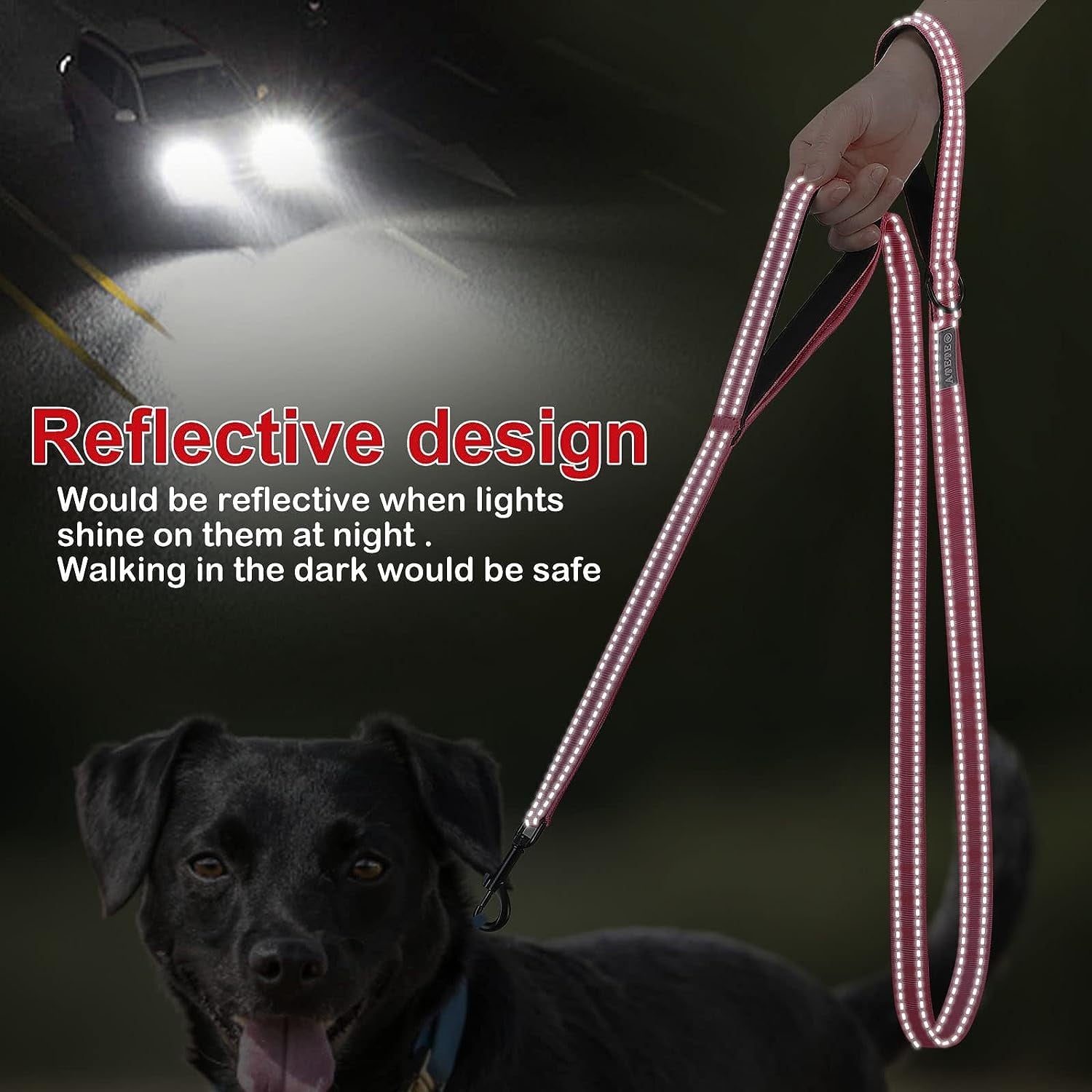 Dog Lead - With Two Padded Handles, Two Dog Leads Modes,Double-Sided Reflective Nylon Dog Leash for Training&Walking Perfect for Medium &Large Dogs