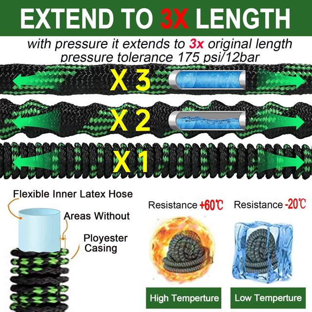 Garden Hose 100FT Water Hose with 10 Function Hose Nozzle Sprayer, Lightweight & No-Kink Flexible Garden Hose, Tough & Flexible, Durable and Lightweight, Rust Proof hose for Yard, Outdoor, RV