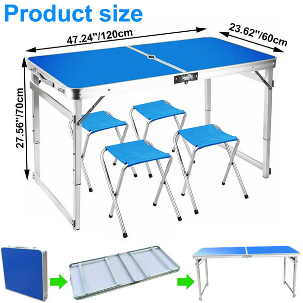 Camping Folding Table, Adjustable Height Folding Table, Heavy Duty Durable Folding Table, Fold in Half with Carrying Handle, Lightweight and Portable, Card Table with 4 Chairs