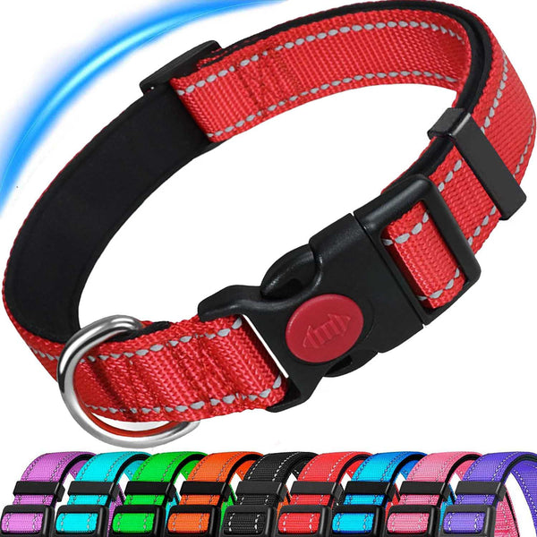 HKEEY Dog Collar, Adjustable Reflective Nylon Dog Collar Classic Solid Colors, Soft Neoprene Padding for Small Medium Sized Dogs Neck (9-14.2 inch)