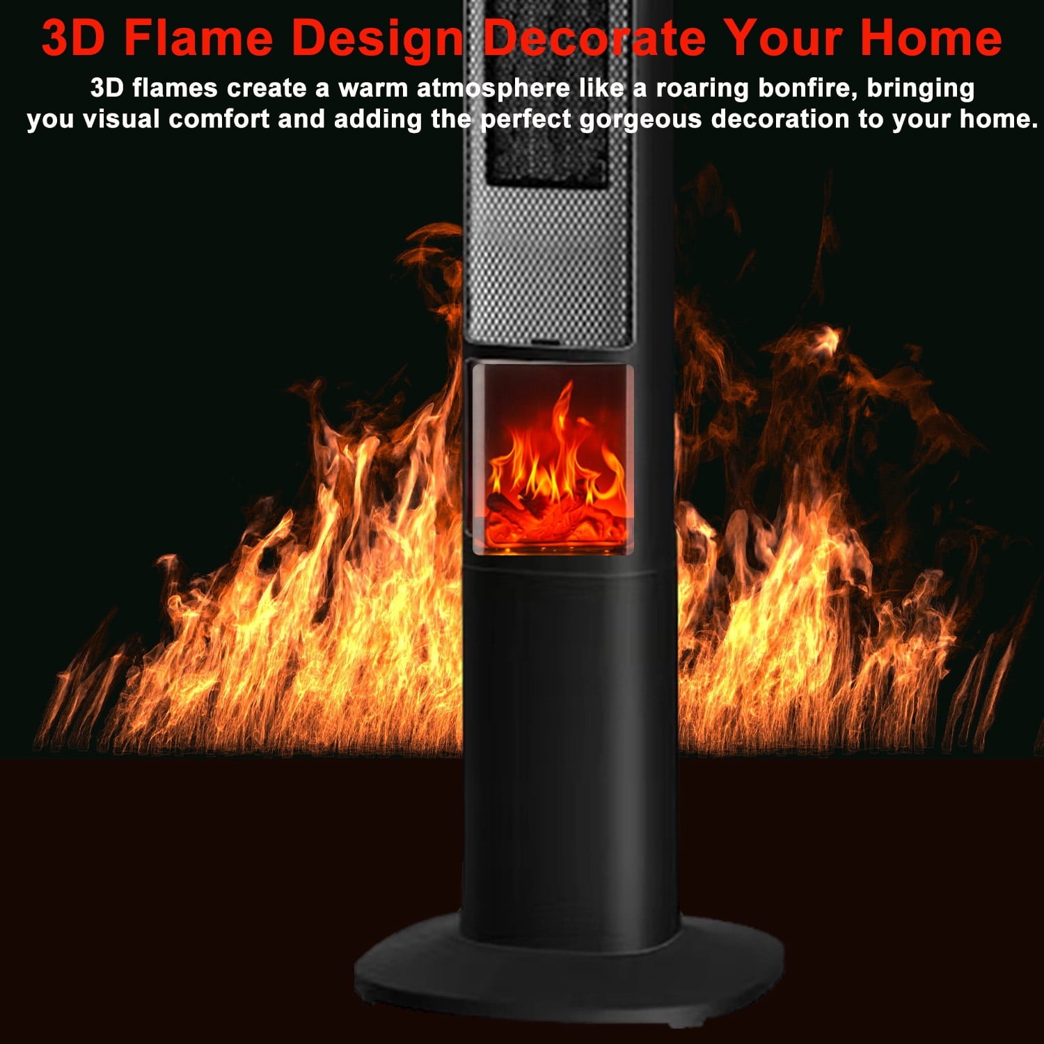 37" 1500W Oscillating Ceramic Tower Space Heater with Remote, Black