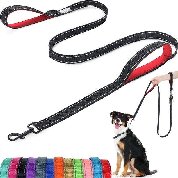 Dog Lead - With Two Padded Handles, Two Dog Leads Modes,Double-Sided Reflective Nylon Dog Leash for Training&Walking Perfect for Small Dogs