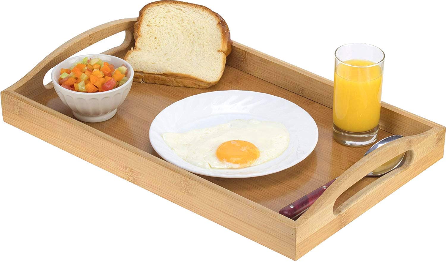 Serving tray bamboo - wooden tray with handles - Great for dinner trays, tea tray, tray, breakfast Tray, or any food tray - good for parties or bed tray