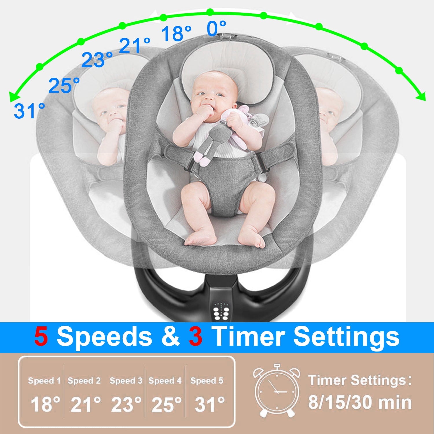 Musment Electric Baby Swing, Bluetooth Speaker, Remote Control,Gray