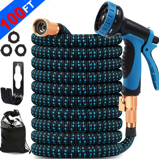 Garden Hose 100FT Water Hose with 10 Function Hose Nozzle Sprayer, Lightweight & No-Kink Flexible Garden Hose, Tough & Flexible, Durable and Lightweight, Rust Proof hose for Yard, Outdoor, RV