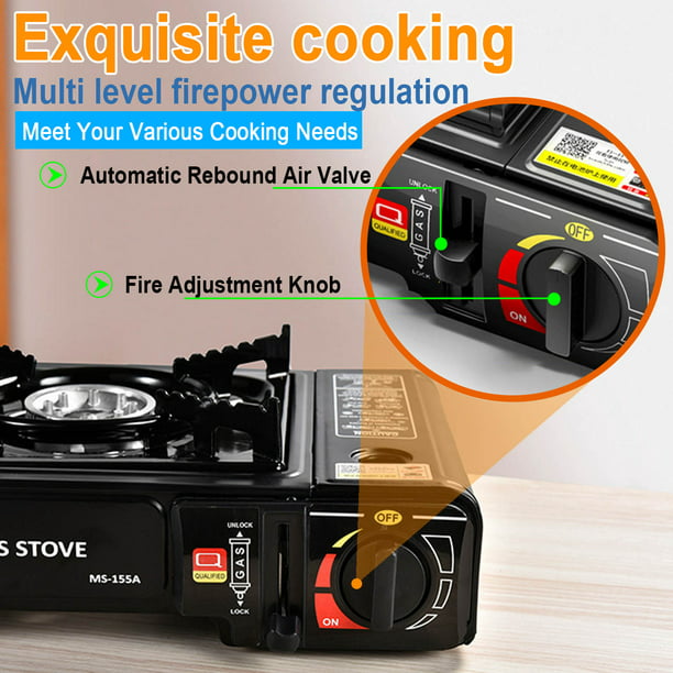 Portable Camping Stove，Dual Fuel Propane & Butane Stove with Wind Baffle，Portable Camping Stove for Outdoor Cooking, Propane Adapter Hose，with Carrying Case Great for Emergency Preparedness Kit