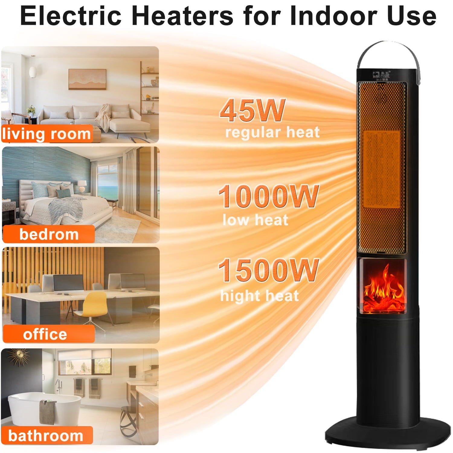 37" 1500W Oscillating Ceramic Tower Space Heater with Remote, Black