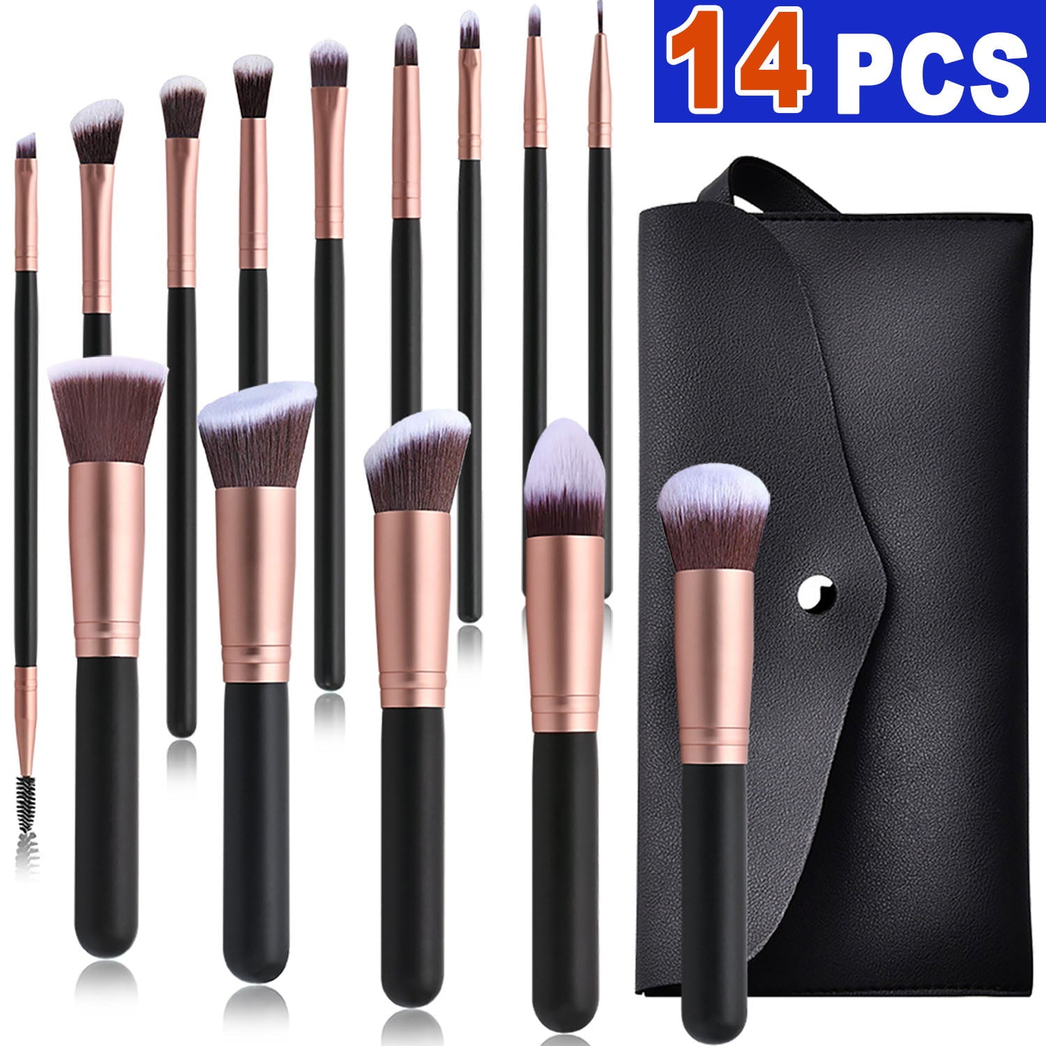 14 Pcs Makeup Brushes Set, Premium Face Powder Cosmetic Professional Brushes Kit for Blush Highlighter Foundation Powder Concealer Eye Shadows Eyebrow Makeup Brushes with Case