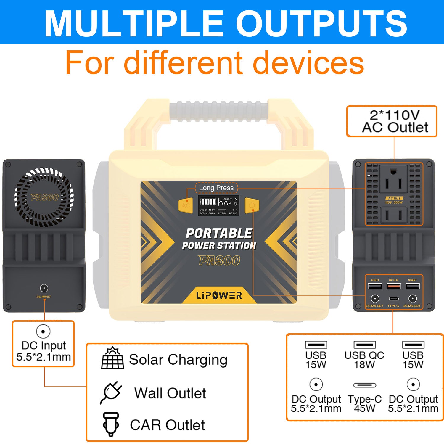 HKEEY 300W Portable Power Station, Average 25 Phone Recharges, 1-4 Nights for CPAP, 296Wh Portable Solar Outdoor Powered Generator Battery Supply for RV Camping, Emergency, Power Outages, Outdoor