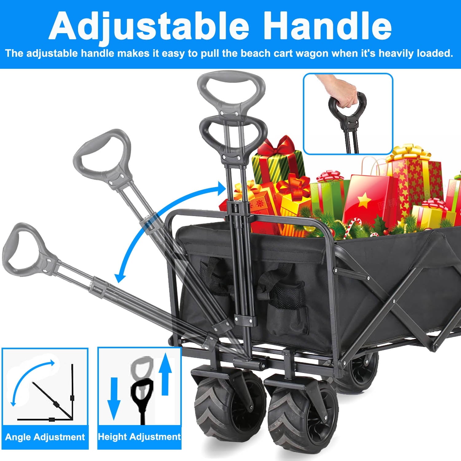 Heavy Duty Collapsible Foldable Wagon Cart with Aluminum Table Plate, 350lbs Capacity Folding Wagon with All-Terrain Wheels, Portable Utility Cart for Grocery, Garden, Shopping,Camping,Outdoor, Beach