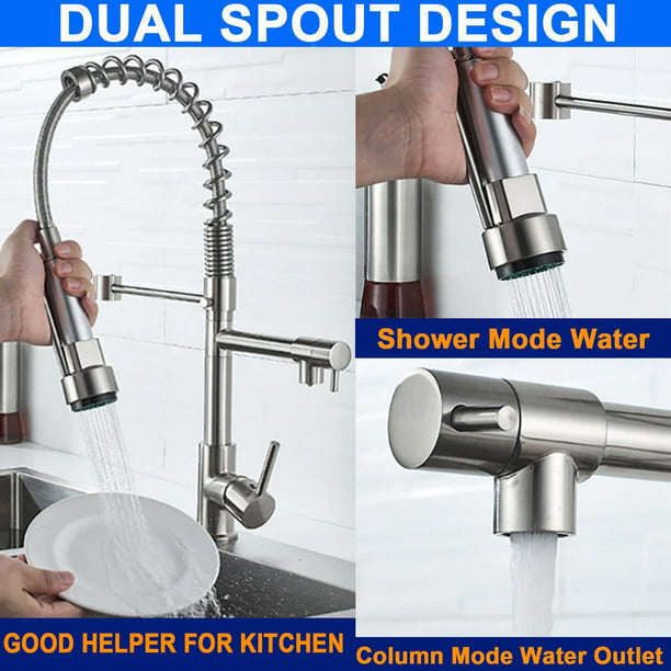 HKEEY Kitchen Sink Faucet with Pull Down Sprayer, Single Handle, High Arc Brushed Nickel Pull Out Kitchen 360° Faucet with 2 Modes, Durable Stainless Steel (Base Plate Excluded)