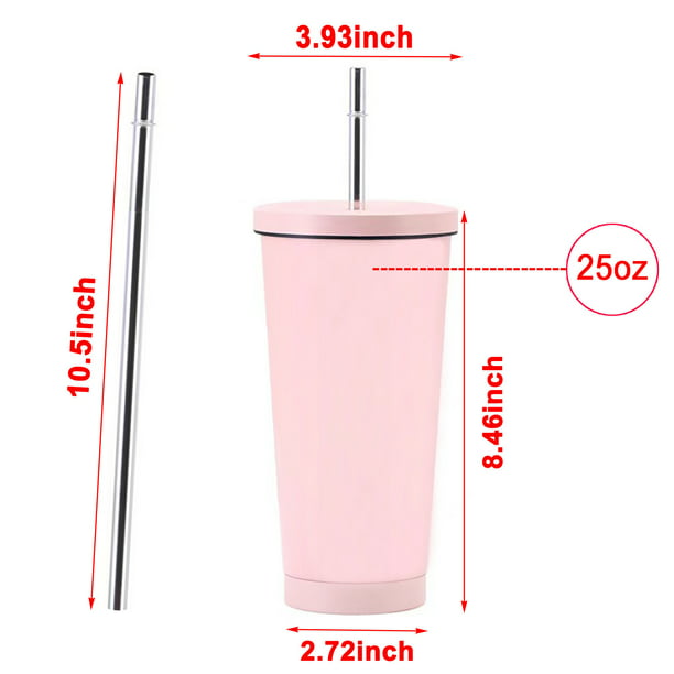 25oz Stainless Steel Car Coffee Cup Insulated Tumblers with Lids and Straws Double Wall Vacuum Travel Coffee Mugs Hot and Cold Beverage Portable Thermal Cup for Home Office Outdoor,Pink