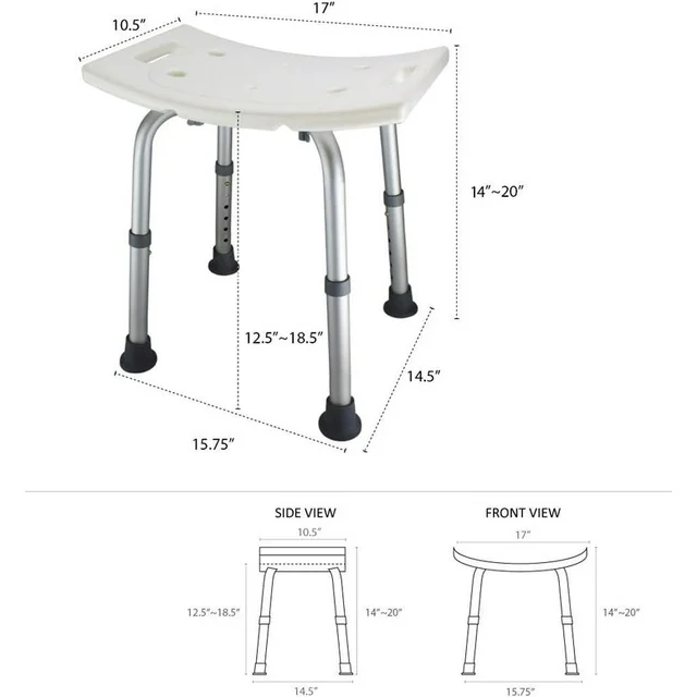 Shower Chair Stool Seat, Adjustable Padded Bench for Seniors, Elderly, Disabled 350lbs