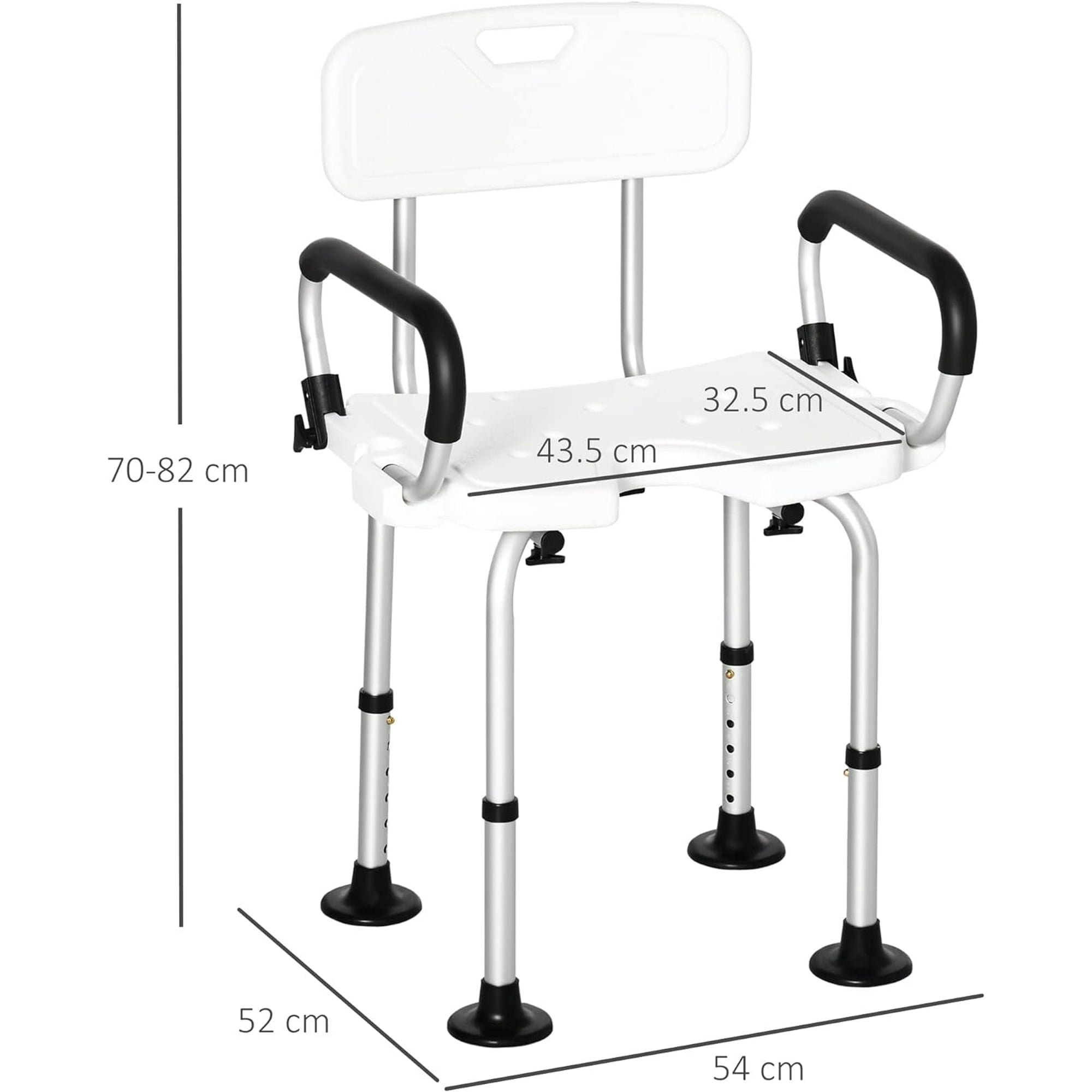 GAZILY Shower Chair Bath Seat with Back & Padded Armrests and Shower Grab Bar, Height Adjustable, Supports up to 500 lbs., White