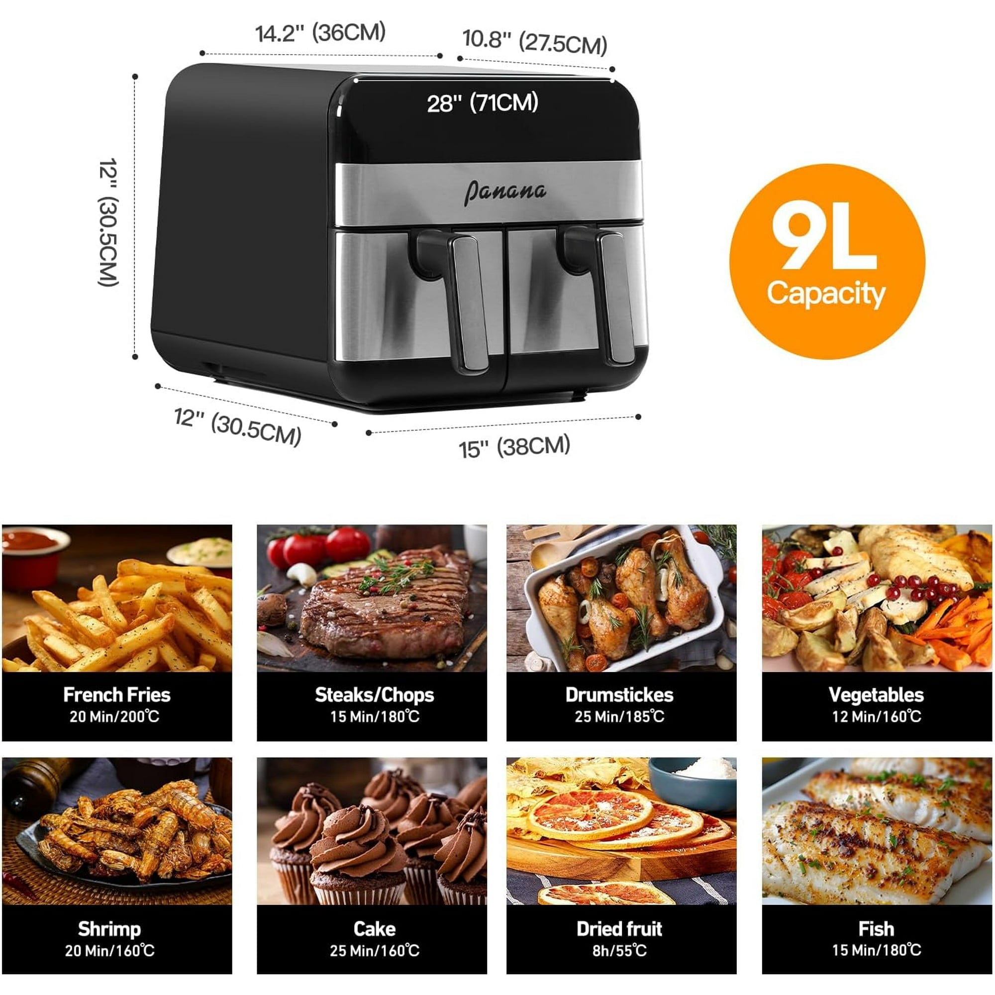 Air Fryer with Digital Display & Recipes Book, 7.4QT Healthy Oil Free 1700W Air Fryer with 7 Preset, LED One Touch Screen, Timer & Adjustable Temperature Control