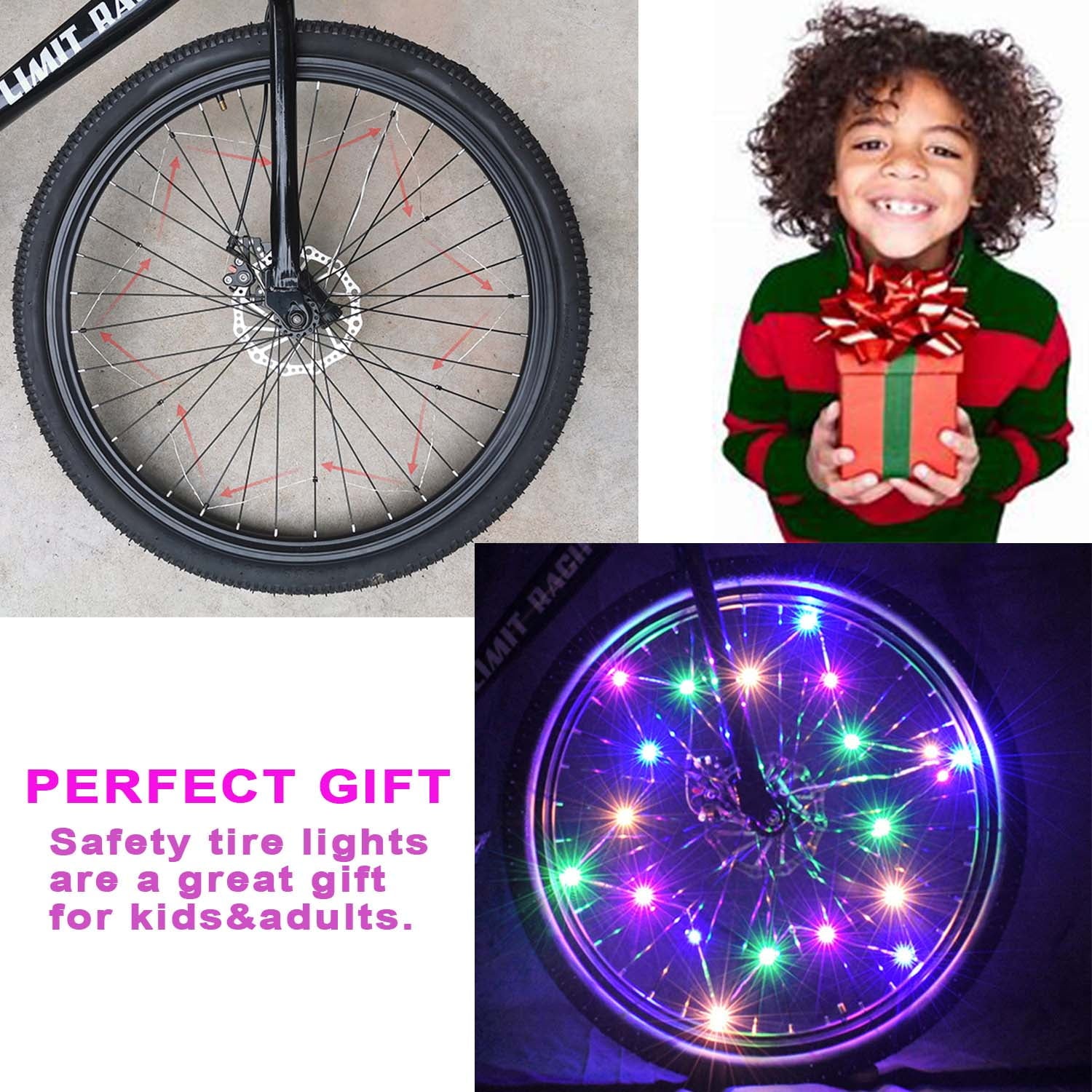 2-Tire Pack LED Bike Wheel Lights, Bike Lights Bright Waterproof Cycling Tire Light Front and Back Spoke Lights Bike Decoration Lights,Easy Install and Fits Most Bikes, for Kid, Teens, Adults