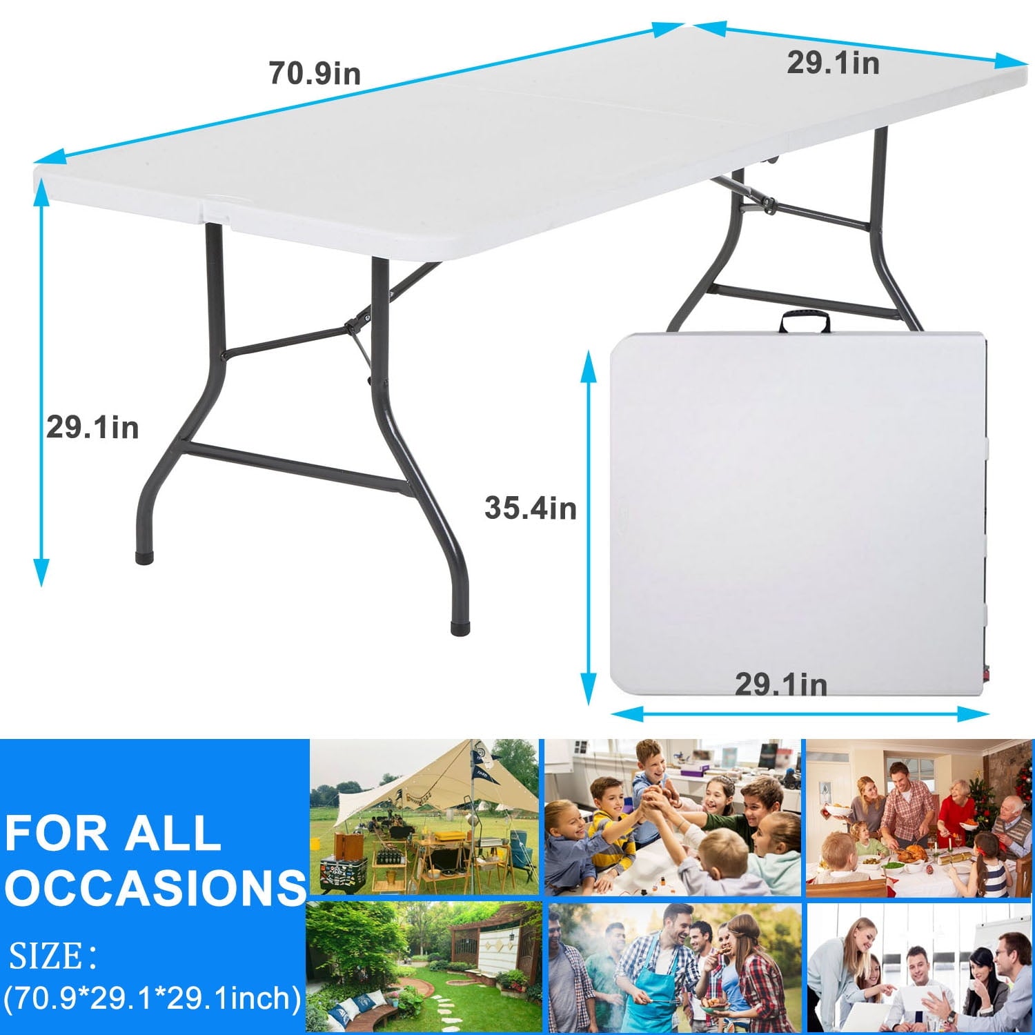 Musment 6 ft Rectangular Folding Table for Indoor Outdoor, White