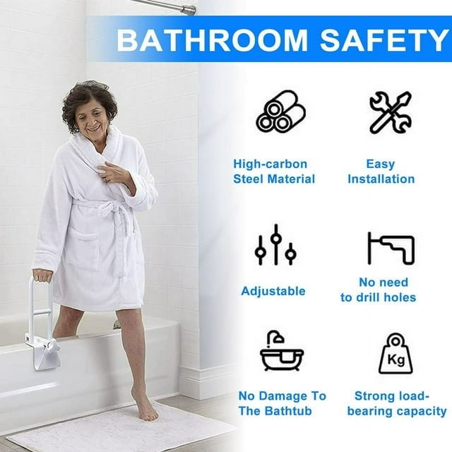 Musment Bathtub Safety Rail, Medical Adjustable Tub Grab Bar Handle Clamp Safety Handrail Support for Seniors and Elderly, White