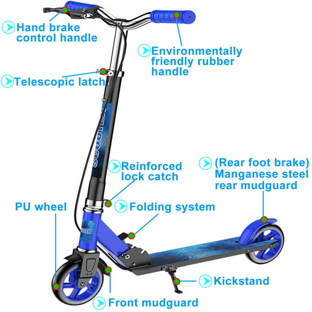 Kick Scooter，Adjustable Scooters for Ages 6+,Kid, Teens & Adults， Scooter Portable Folding Lightweight Design，Up- Big Wheel Scooter for Stability，4 Adjustable Levels & Max Load 330 LBS