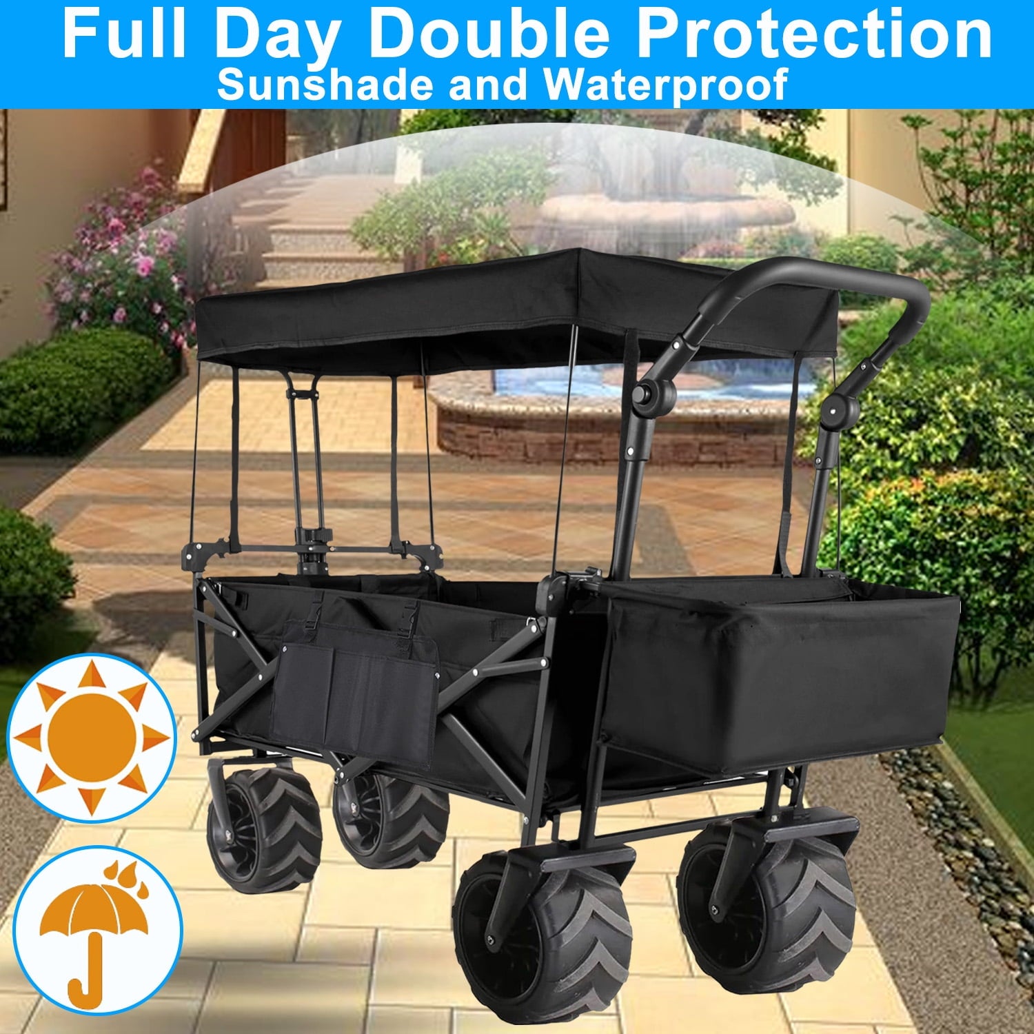 Musment 350 lbs Capacity Collapsible Wagon with Foldable