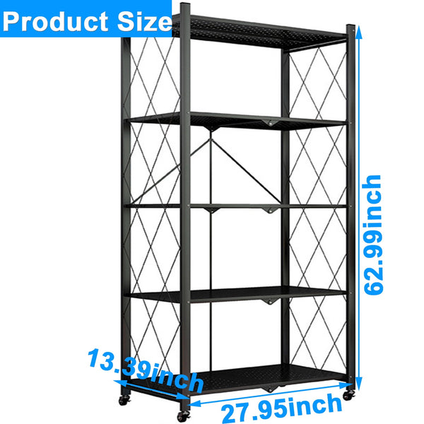 5-Tier Storage Shelving Unit, Foldable Storage Shelves Wire Shelving Unit Adjsutable Shelf Heavy Metal Shelf, 397lbs Capacity Free Standing Racks Organization