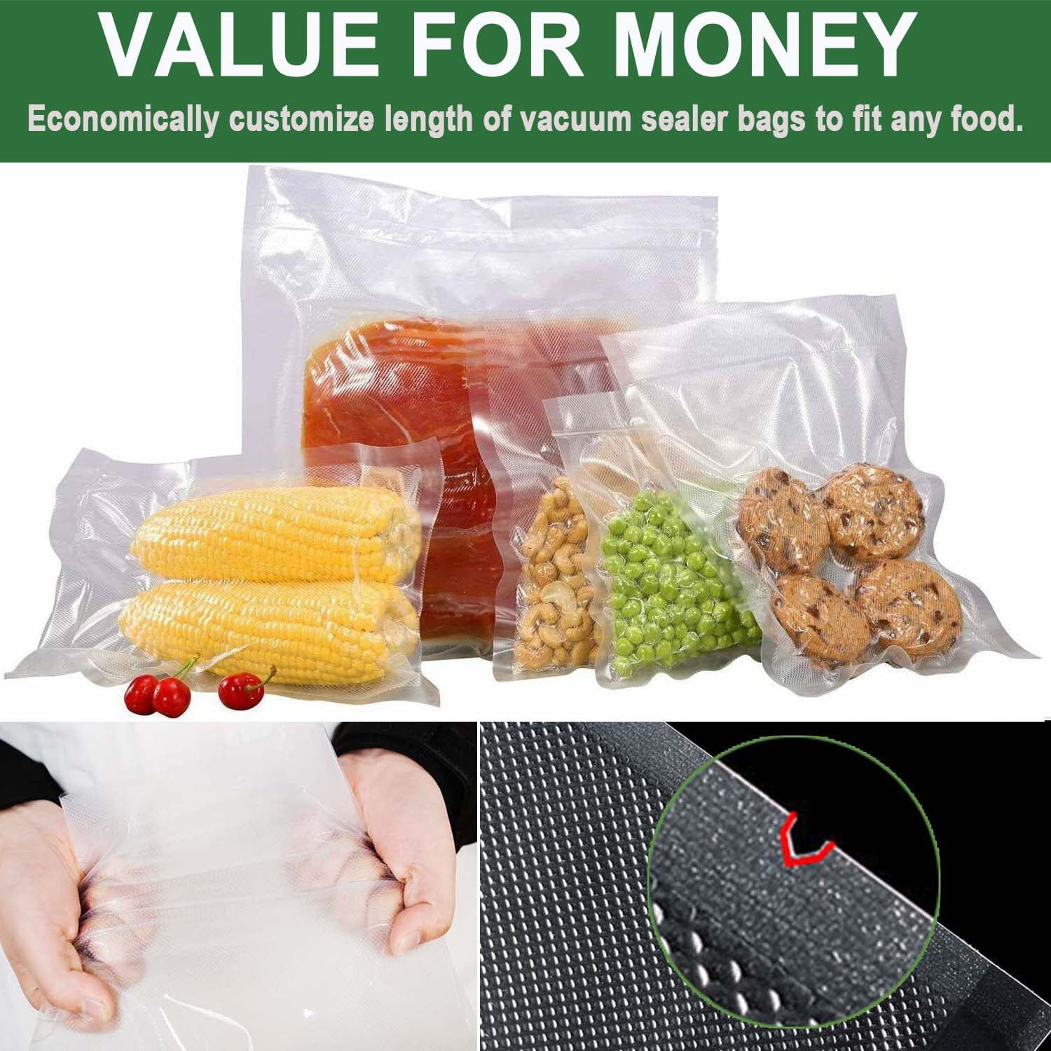 Vacuum Sealer Bags for Food Storage Saver, Seal a Meal,.Commercial Grade, BPA Free, Heavy Duty, Great for vac storage, Meal Prep or Sous Vide 2 Pack (11" x 197" Rolls)