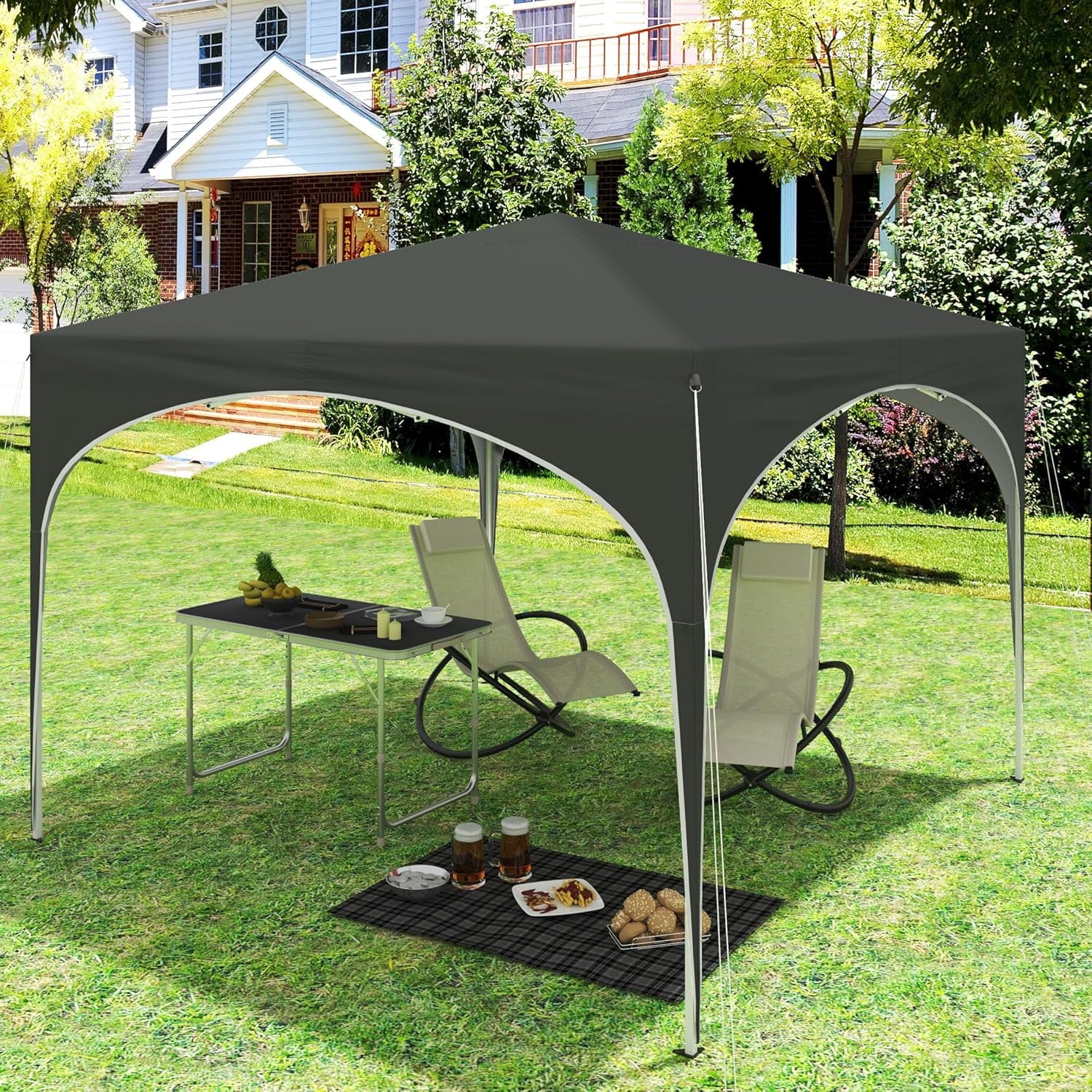 Canopy Tent, 10' x 10' Portable Push Straight Leg Outdoor Instant Canopy Tent Gazebo, Blue