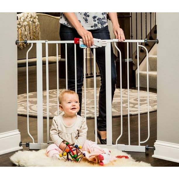 Easy Step 38.5 inch Extra Wide Walk Thru Baby Gate, White, Age Group 6 to 24 Months