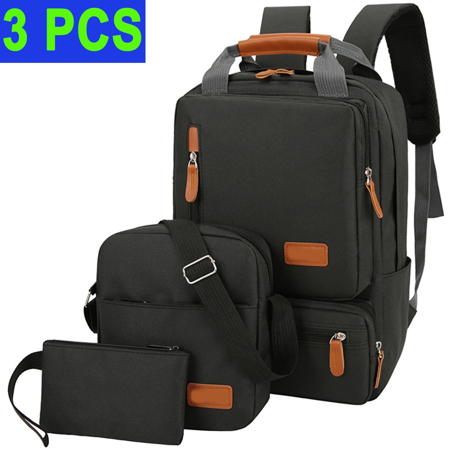 3 Pcs Laptop Backpack Combo Set Computer Backpack Fits Up to 15.8 Inch Notebook Water Resistant Padded Durable College Computer Bag for Study Business Work Travel Hiking Black