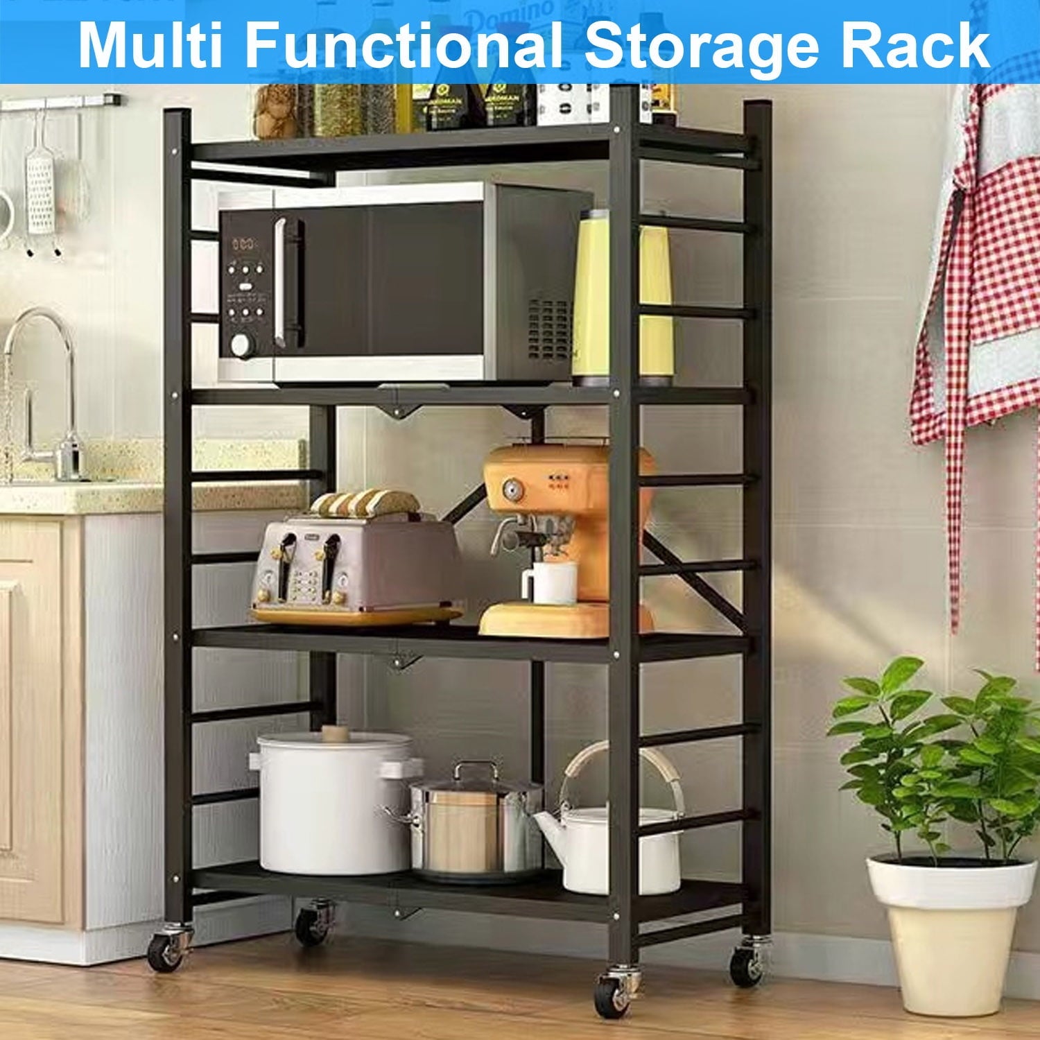 GAZILY 4-Tier Storage Shelving Unit, Foldable Storage Shelves Wire Shelving Unit Adjsutable Shelf Heavy Metal Shelf, 250lbs Capacity Free Standing Racks Organization