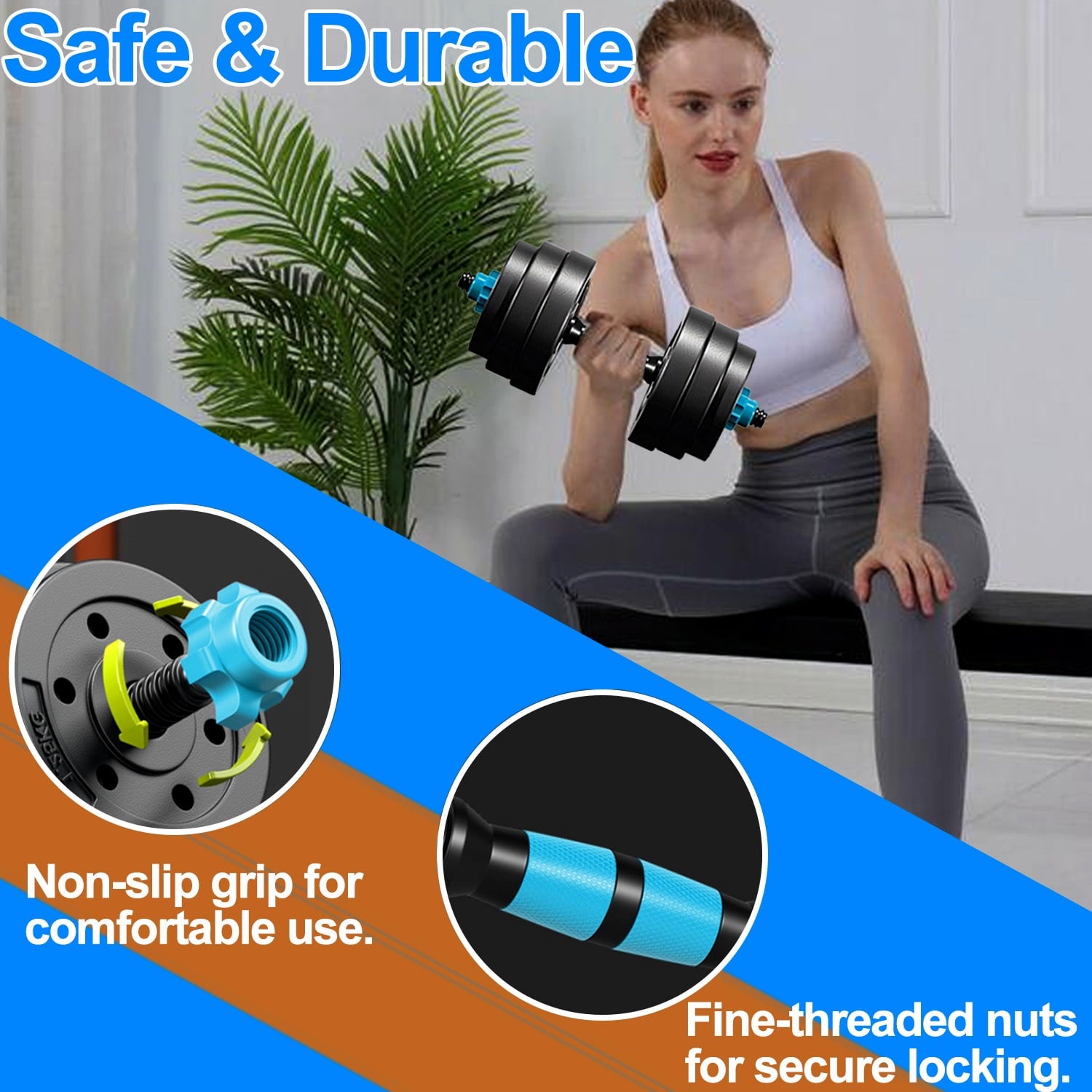 Adjustable Dumbbells, 45lbs Free Weight Set with Connector, 4-in-1 Dumbbells Set as Barbell, Kettlebells, Push up Stand, Fitness Exercises, SmartBell Gym