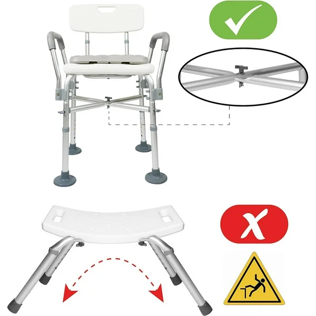 Shower Chair Bath Seat with Back and Padded Armrests, Height Adjustable, Supports up to 350 lbs., White