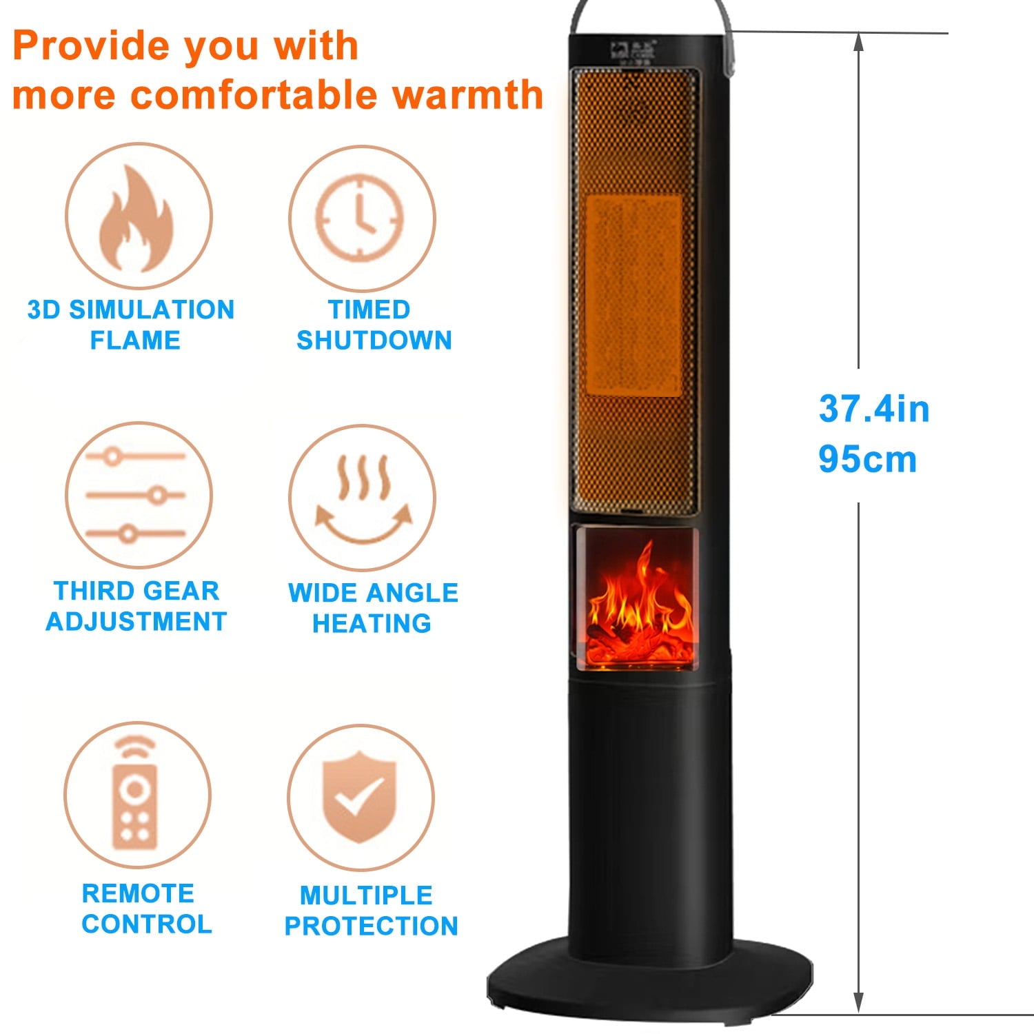 37" 1500W Oscillating Ceramic Tower Space Heater with Remote, Black