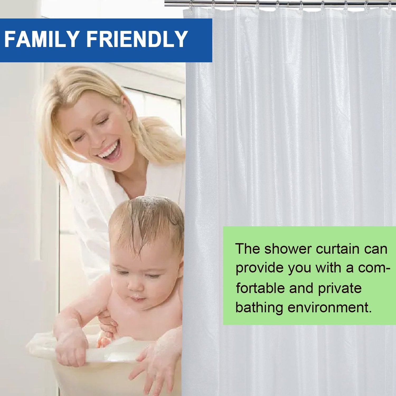 HKEEY 72" W x 72" H PEVA Shower Curtain,Waterproof Opaque Shower Liner