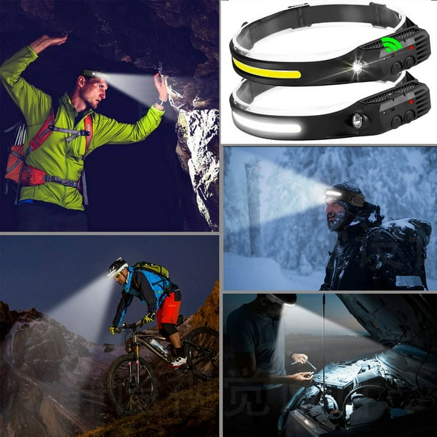 2 Pack Headlamp, Rechargeable LED Head Lamps, 230 Wide-Beam USB Rechargeable Head Light Headlight with Motion SensorHeadlight, Waterproof, Adjustable Head Lamp for Running, Camping, Hiking