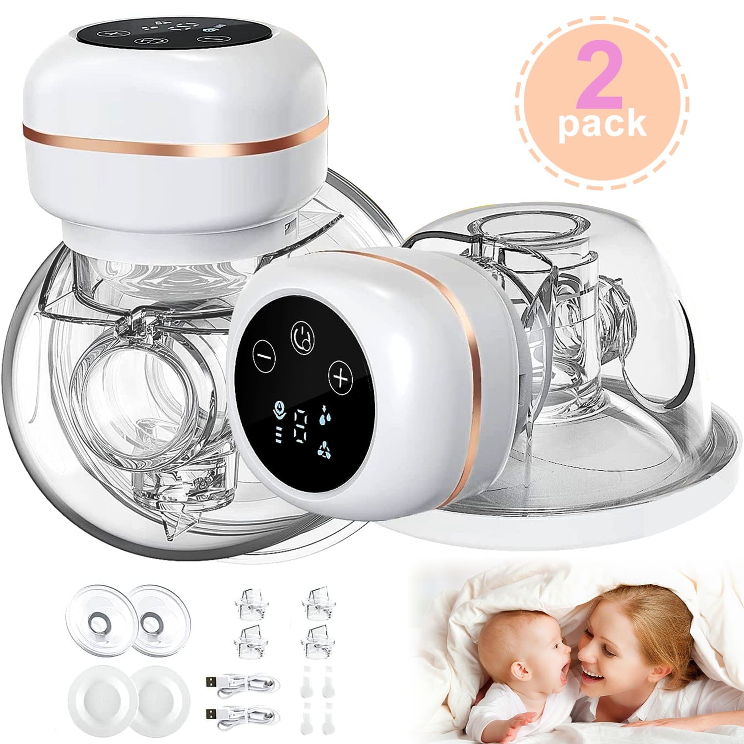 Wearable Breast Pump, 2pcs Electric Hands Free Breast Pump,Breast Pump,LED Display,Low Noise &Painless Breastfeeding,3 Modes & 9 Levels,Electric Breast Pump