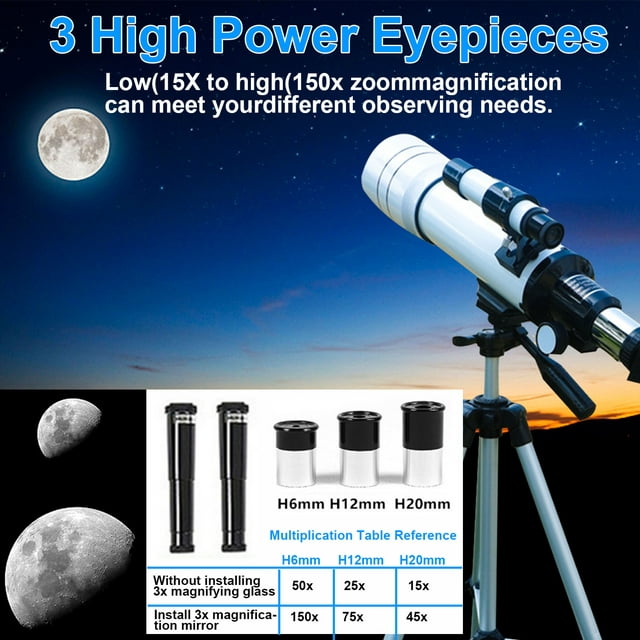 Musment Telescope for Kids & Beginners, 70mm Aperture Refractor (15X-150X) Astronomical Refractor Telescope,White