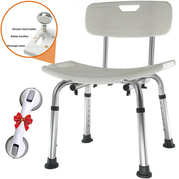 Shower Chair, Heavy Duty Shower Chair with Shower Handle, Adjustable Heights Portable Shower Chair Seat Bench, Anti-Slip Shower Bench Bathtub Stool for Elderly, Senior, Handicap & Disabled