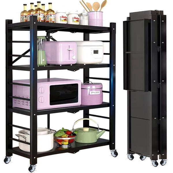 4-Tier Storage Shelving Unit, Foldable Storage Shelves Wire Shelving Unit Adjsutable Shelf Heavy Metal Shelf, 250lbs Capacity Free Standing Racks Organization