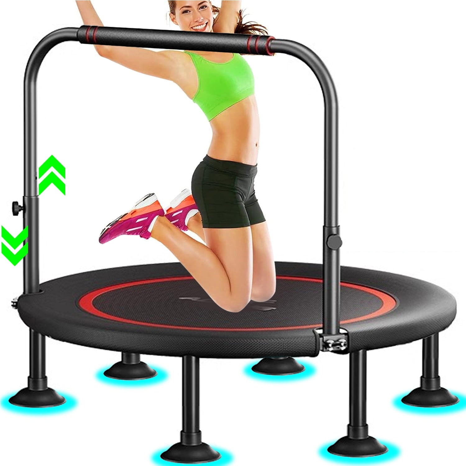 40" Foldable Mini Fitness Trampoline, Fitness Rebounder with Adjustable Foam Handle, Exercise Trampoline for Adults/kids, Max Load 450lbs