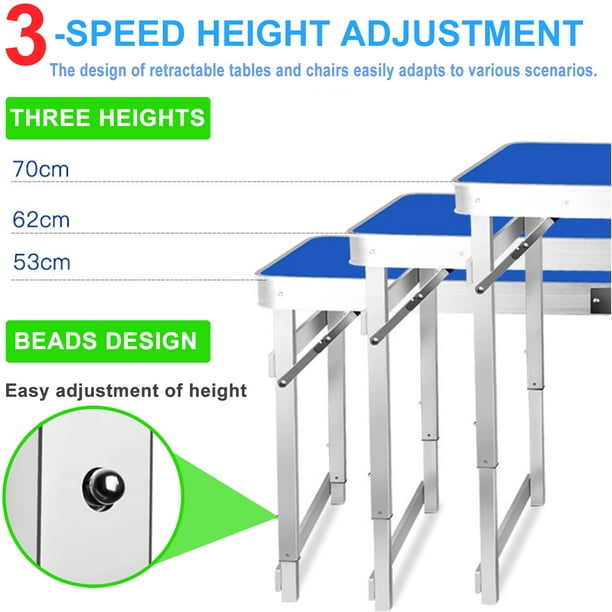 Camping Folding Table, Adjustable Height Folding Table, Heavy Duty Durable Folding Table, Fold in Half with Carrying Handle, Lightweight and Portable, Card Table with 4 Chairs