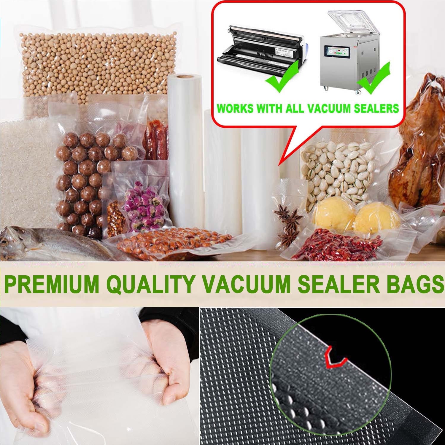 5 Pack Vacuum Sealer Bags for Food Storage Saver, Seal a Meal,.Commercial Grade, BPA Free, Heavy Duty, Great for vac storage, Meal Prep or Sous Vide