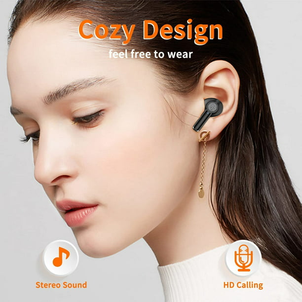 Wireless Earbuds Bluetooth Headphones 60H Playtime Ear Buds with LED Power Display Charging Case Earphones in-Ear Earbud with Microphone for Android Cell Phone Gaming Computer Laptop Sport Black