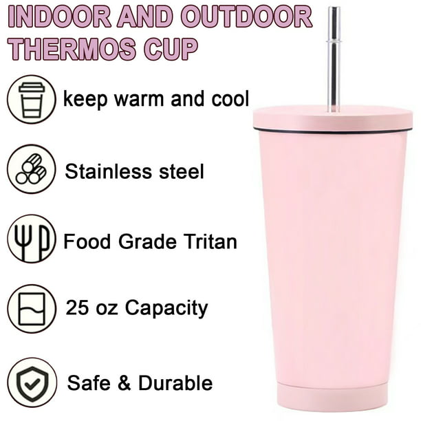 25oz Stainless Steel Car Coffee Cup Insulated Tumblers with Lids and Straws Double Wall Vacuum Travel Coffee Mugs Hot and Cold Beverage Portable Thermal Cup for Home Office Outdoor,Pink