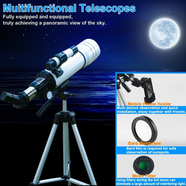 Musment Telescope for Kids & Beginners, 70mm Aperture Refractor (15X-150X) Astronomical Refractor Telescope,White