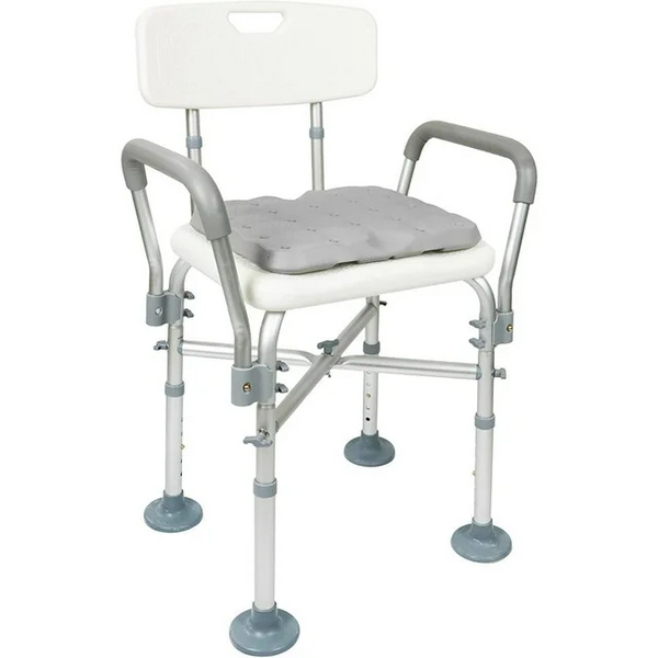 Shower Chair Bath Seat with Back and Padded Armrests, Height Adjustable, Supports up to 350 lbs., White