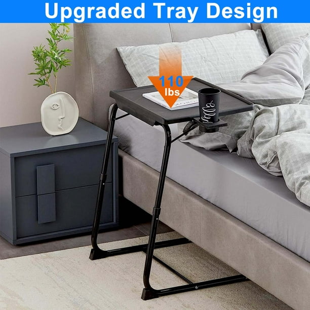 TV Tray Table, Adjustable TV Tray Tables with Laptop Stand, Folding Table Trays, w/6 Height & 3 Tilt Angle, w/Cup Holder, Multifunctional TV Table Tray for Eating & Reading for Eating on Couch, Laptop