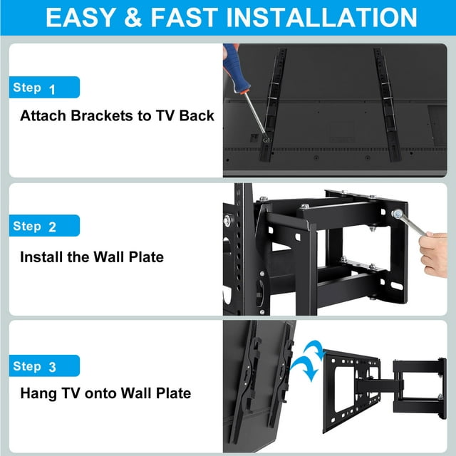 Musment Full Motion TV Wall Mount for 32-75 Inch TVs with 8K HDMI Cable,Universal TV Mount with Swivels and Tilts Hold up to 100lbs, VESA 600x400mm ,Black