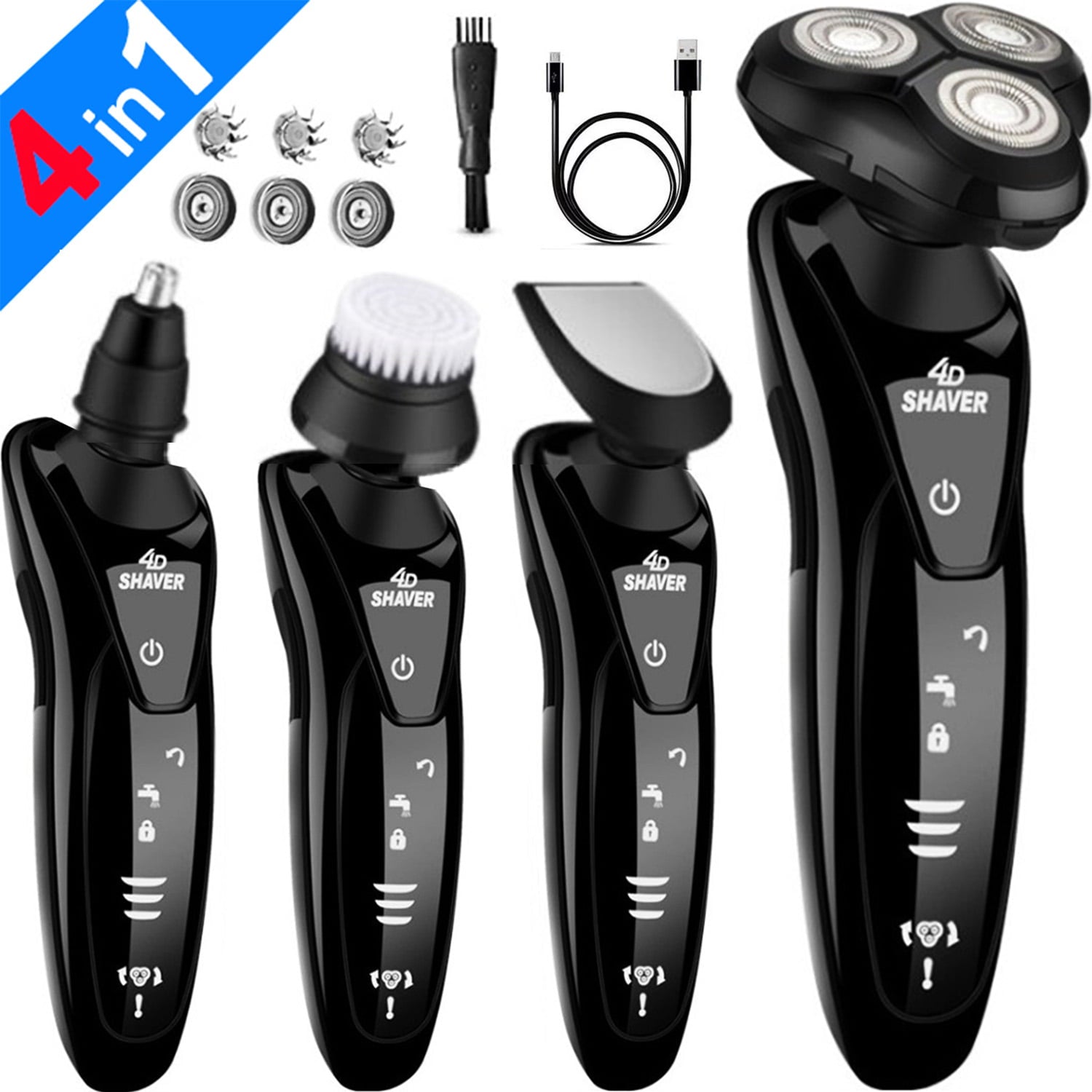 4D Men's Shaver 9001,Shaver and Trimmer for Beard,Face,Nose and Sideburns,Black